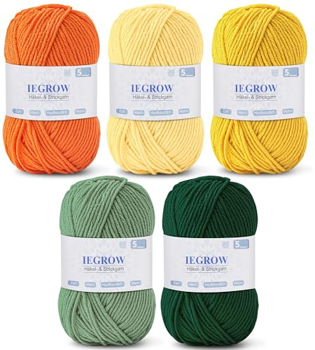 Fil à crochet (50 g x 5 couleurs), pour tricot et crochet, kits de fils à tricoter à la main, crochet laine pour tricot et bricolage, fil laine acrylique super doux pour débutants et enfants 06