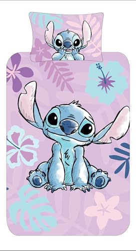 Disney Stitch Single Duvet Cover Set – Purple Reversible Bedding for Girls, Kids, Teens & Fans – Soft Polycotton, Easy Care, Includes Pillowcase – Official Cartoon Character Bed Linen (Single)