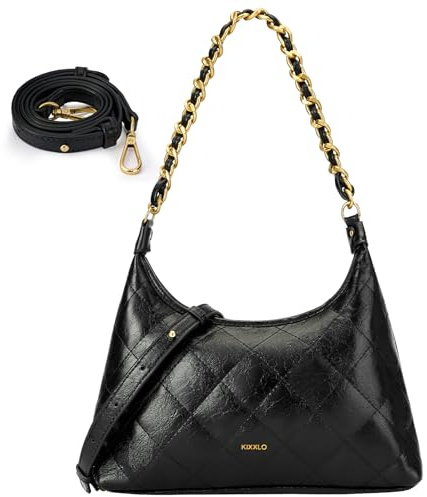 Fexkean Borsa a Spalla Donna in Pelle PU,Y2K Crossbody Bag,Borsa a Tracolla Borsello Hobo con 2 Cinghie,Borse da Ascella Retrò,Elegante Borsetta Tracolla per Feste Shopping(FS103-Black)