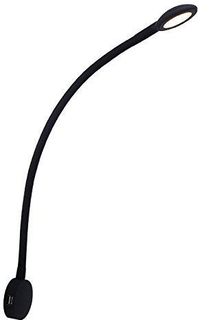 Lampenlux LED Wandlampe Wandleuchte Sula USB Ladegerät 2A 500mV Leselampe Leseleuchte Schalter Schwanenhals Flexiarm Bettleuchte Bettlampe Schwarz 230V
