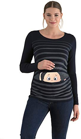 Ropa premamá Divertida y Adorable, Camiseta con Estampado, Regalo Durante el Embarazo - Manga Larga (Negro, Medium)