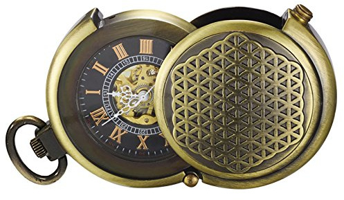 TREEWETO Orologio da Tasca UnicoBronzo Caso Hollow Scheletro Meccanico per Uomini e Donne Bronzo