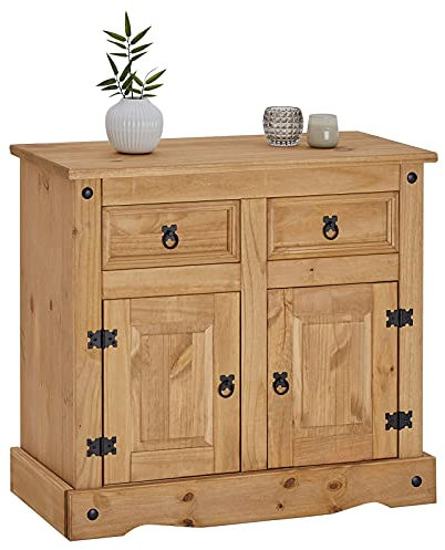 CARO-Möbel Kommode Salsa, Kommode Kiefer massiv gebeizt, mit 2 Schubladen und 2 Türen, Landhausstil, Landhaus, Buffetschrank