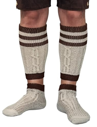 Dirndl Trachten Haus Men's 2-Piece Long Traditional German Over The Calf Lederhosen Socks Cream/Brown XL