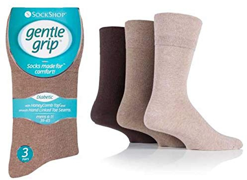 3 PAIRS Sock Shop Men's Diabetic Cotton Rich Gentle Grip HoneyComb Top Non Elastic Socks Size 6-11