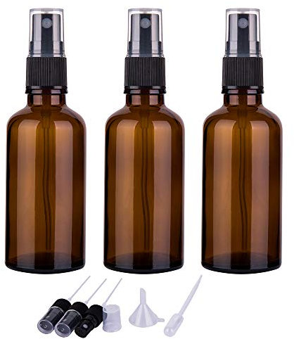 hmaimas Lot de 3 flacons de pulvérisation en verre ambré pour huiles essentielles, petite bouteille vide, pulvérisation fine brume
