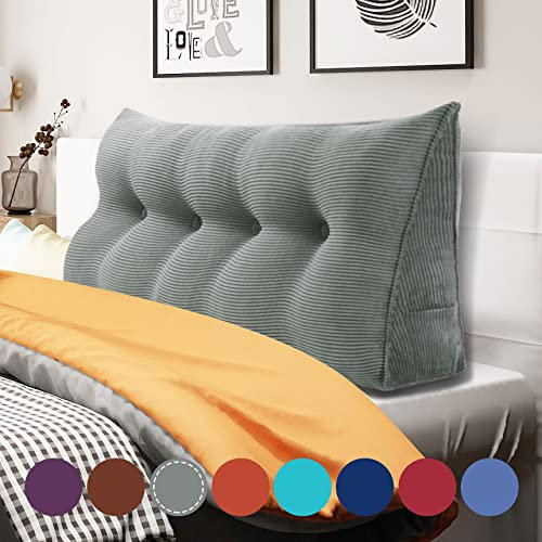 VERCART Rückenkissen Keilkissen Rückenlehne Kissen für Bett Sofa Kopfteil Gepolstert Bettkissen Wandkissen Sofakissen Groß Rueckenkissen Couchkissen Dekokissen Kordsamt Grau 120cm