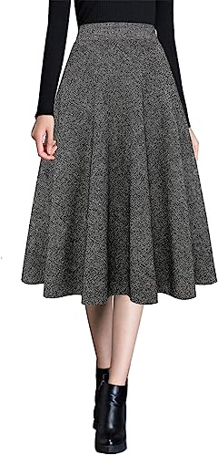 Ylingjun Jupes mi-Longues en Laine Chaude pour Femme, Taille Haute élastique, Coupe trapèze, Jupe évasée en Laine, Noir, Taille XL