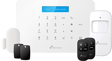 Nivian - Sistema di allarme per casa e lavoro senza canoni mensili | Kit di allarme WiFi/GSM con telecomando tramite APP Tuya | Facile installazione senza cavi | Colore bianco