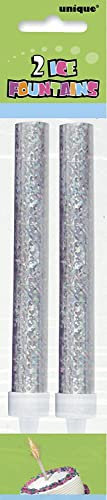 Ice Fountain Candle Cake Topper Sparkler for Birthday, Wedding, Anniversary Decoration. (2 PCS, Silver)