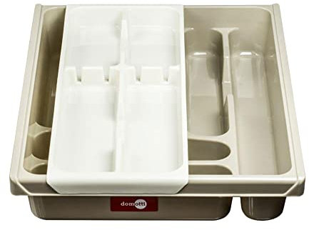 Domotti Besteckinsatz 38,5 x 30,5 x 7 cm ecru grau 2 Teilen Besteckkasten Organizer für Schubladen Schubladeneinsatz Kunststoff