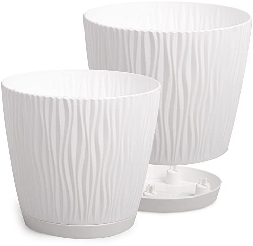 PECZEKO Macetas Mate Macetas Decorativas Hierbas Macetas Redondas de plástico duraderas y Ligeras para salón, Comedor, Cocina, terraza, balcón Juego de 2 Piezas (Blanco, diámetro 19 cm)
