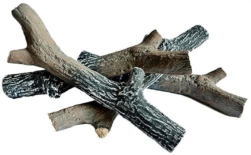 Lot de 4 bûches de bois décoratives en céramique pour cheminée au bioéthanol ou au gaz résistant à la chaleur