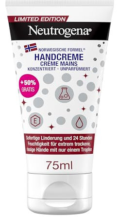 Neutrogena Handcreme konzentriert unparfümiert Feuchtigkeitscreme mit 40 Prozent Glycerin + Vitamin E für extrem trockene, rissige Hände, 75ML
