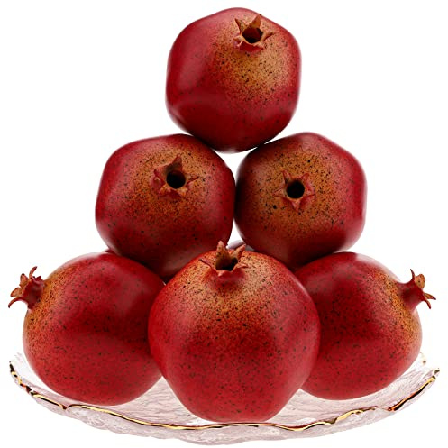 Meiwlong 6pcs Fake Pomegranates,Realistic Fake Fruit for Home Decor,Plastic Artificial Pomegranates Decor