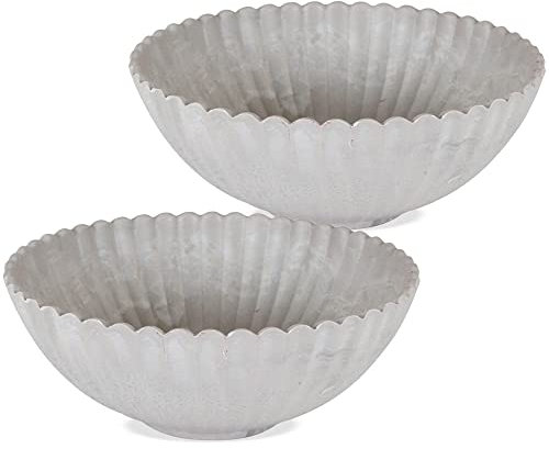 matches21 Pflanzschalen für draußen - 2 STK. Dekoschalen grau marmoriert als Blumentöpfe Pflanztöpfe - geriffelte Schalen in 16 x 6 cm für Garten, Balkon oder Friedhof als Grabschale