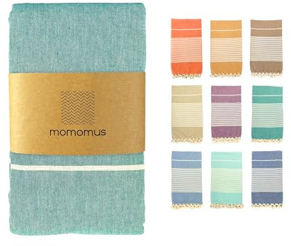 MOMOMUS Fouta XXL, Extra Large Beach Towel for Adults - Beach Picnic Blanket - 100% Cotton, with Fringes and Sand Free - Sea Green, 210x240 cm