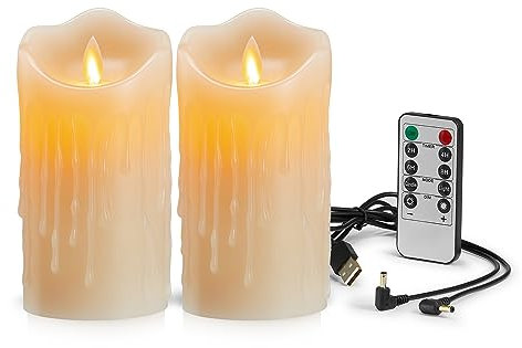 Koelaa Candele Ricaricabili, Set di 2 Candele a LED, Candele LED, Candele Senza Fiamma, Candela Tremolante Senza Fiamma con Timer, Luce Candela Ricaricabili USB, Candela per Natale-7.5 * 15cm