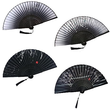 4pc Handfächer Faltfächer,Handfächer Mit Quaste Fächer, Bambus, Faltbar, Chinesische Fächer Für Geburttag,Party,Wedding,Fotografie,Wand Dekoration