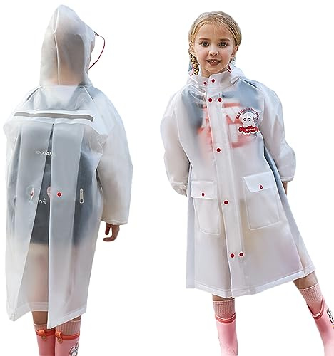 Fewlby Abrigos Impermeables Chubasquero para Niño Niña Poncho de Lluvia Transparente Chaqueta Impermeable con Capucha Infantiles Reutilizable Traje de Lluvia 6-16 Años