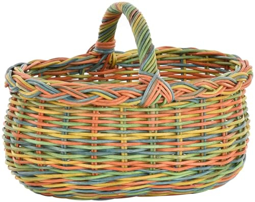 Autokorb Einkaufskorb Natur Rattan Trage Auto Korb mit Henkel Trage-Korb leicht und stabil (Bunt)