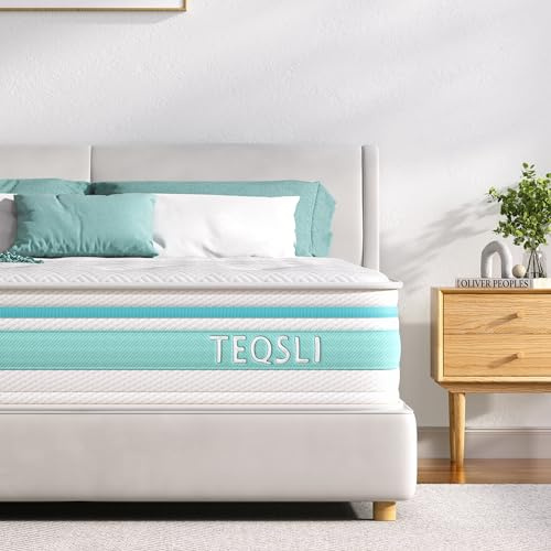 TeQsli Double Mattress, 4FT6 7-Zone Gel Memory Foam, 10 Inch Pocket Sprung Hybrid Orthopedic Mattress Medium Firm for Pressure Relief and Motion Isolation, Double (135x190x25cm)