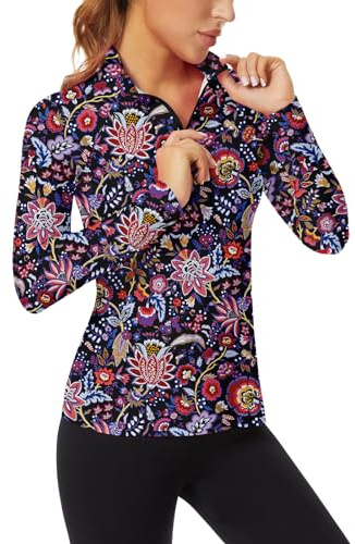 Women's Long Sleeve Golf Polo Shirts 1/4 Zip UPF 50+ Sun Protection Shirt Quick Dry Athletic Shirts