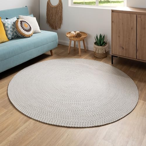 Steffensmeier Handweb Teppich Bali | 100% Baumwolle, Grau Creme, handgefertigt, Größe: Ø 80 cm | Flur, Eingangsbereich, Wohnzimmer