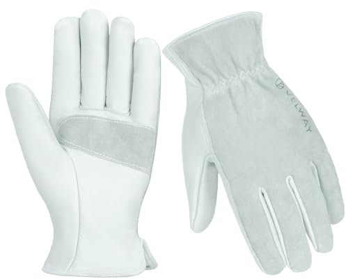 Velway Garten Lederhandschuh für Damen und Herren - Rindsleder Dornensicher Gartenhandschuhe zum Beschneiden von Rosen Kaktus Arbeitshandschuhe - Größe 10/XL Grau