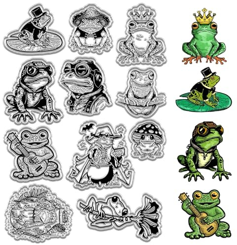 CRASPIRE Frog Clear Stamps Animal Mushroom Reusable Postmark Transparent Silicone Stamp Seals for Journaling Card Making Decor DIY Scrapbooking Film Frame Photo Album Decorative