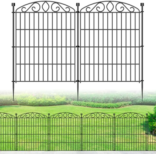 No Dig Decorative Garden Fence 6 Panel - 30in H x 11.4 ft L, Tall Animal Barrier for Dogs Rabbits, Rustproof Metal Wire Panels for Yard, Patio, and Outdoor Border Use