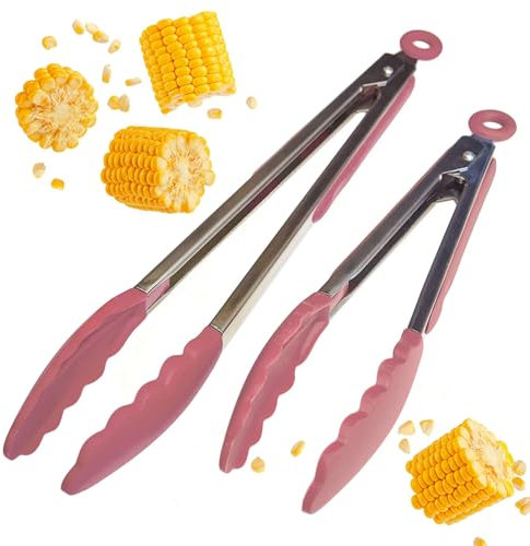 Starpack 'Get a Grip' Silicone Kitchen Tongs for Cooking (2Pcs) - BBQ Tongs for Grill Heat Resistant to 600°F - Stainless Steel Kitchen Utensils w/Non Stick Silicone Tips - 9,12 for Serving Food