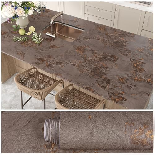 VEELIKE Carta da parati effetto cemento marrone oro vintage shabby chic testurizzata Peel and Stick carta da contatto per piani di lavoro della cucina