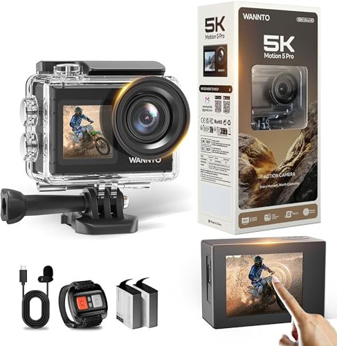 WANNTO Action Cam 5K 24MP Motion 5 Pro 40M Cámara subacuática Ultra HD Pantalla táctil 170 ° gran angular, estabilización de hielo con micrófono externo