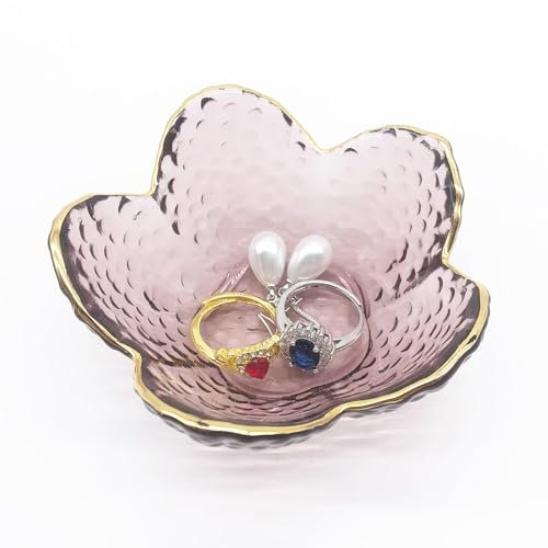 BESSKON Pink Small Ring Dish Jewelry Tray, Glass Jewelry Dish Trinket Bowl, Ring Holder Jewlery Plate, Nightstand Decor Engagement Jewerly Bowl for Earrings, Friendship Birthday Gifts for Women, Mom