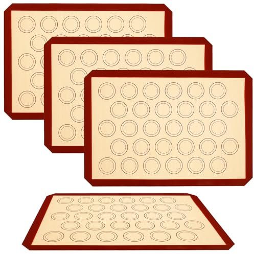 Deuson 4 st Macaron bakmattor non-stick silikon macaron bakplåtar återanvändbara makaron bakfoder stor silikon kaka bakmatta säker macaron kakark för ugnsbakning