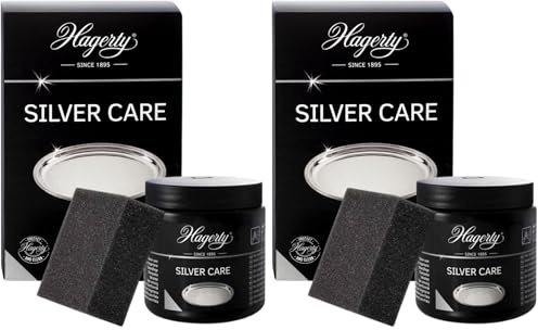 Hagerty Silver Care Pâte à polir I 185 g I Pâte à polir pour l'argenterie ternie pour le nettoyage et l'entretien des plats et des assiettes en argent ou en métal argenté I Éponge incluse (Lot de 2)