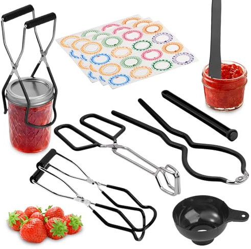 VOKFLYA Canning Pot Canning Supplies Stainless Steel Canning Essential Tools, Canning Jar Lifter Tongs, Funnels, Lid Lifter for Water Bath Canner (Black, Canning Supplies Essentials)
