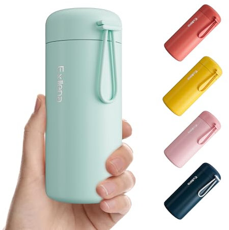 Exllena 300ml Small Water Bottle Made of 304 Stainless Steel, Small Flask with Carry Handle Double Wall Vacuum Insulation for Hot&Cold Drinks for Handbag - 100% Leakproof (Mint)