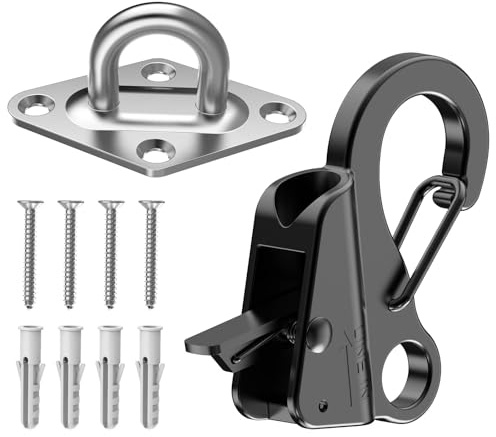 Boat Anchor Hook+Marine Hook Loop,Stainless Steel Anchor Hook,Boat Anchor Hook Sliding Hook,Knotless Anchor,Boat Anchor Hook Clip for Speedboats,3/8-5/8Rope (Boat Anchor Hook+Hook Loop, Black)