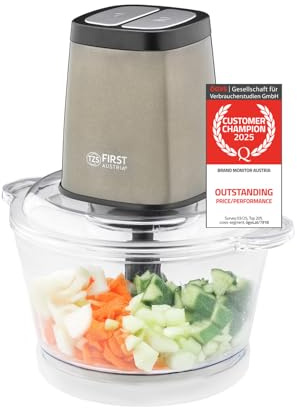 TZS First Austria Zerkleinerer | 1.7L Glasbehälter | 500W | 2 Geschwindigkeiten | Multizerkleinerer | Anti-Slip-Boden | Edelstahl | Silber