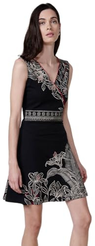 Koroshi Vestido Corto elástico con Escote Pico Cruzado para Mujer, de Color Black, Talla M