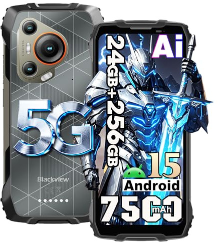 Blackview BL7000 AI Android 15 Téléphone Portable Incassable 2025, 24Go+256Go/2To Telephone 5G,6.78 FHD+,50MP AI Caméra, 7500mAh Smartphone Incassable Etanche, 4G&5G,NFC,OTG,GPS,2 Ans Garantie, Noir