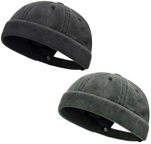 Initlove Docker Hat for Men Vintage Brimless Sailor Hat Beanie Cap Black Green