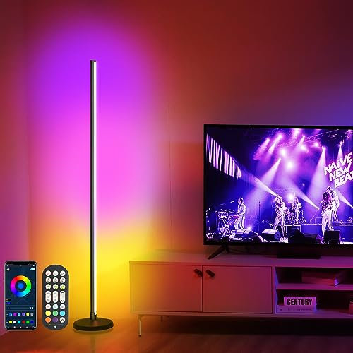 OUTON LED Floor Lamp, 24W RGBCW Corner Lamp with 256 Scenes & 16 Million Colours, Smart APP & Remote Control, Music Sync, Dimmable Colour Changing Standing Lamp for Living Room Bedroom Gaming Room