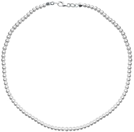 ENTREPLATA Pärlhalsband dam 925 sterling silver spänne 5 mm rund pärla halsband dam choker halsband 44 cm, Collar de Perlas, Silver, Ej tillämpbar