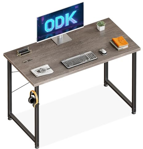 ODK Escritorio Pequeña, 100x48cm Mesa de Estudio de Ordenador con Pies Ajustables Mesa de Escritura de Ordenador para Oficina, Dormitorio, Gris