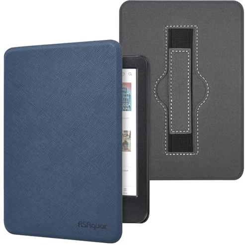RSAquar 6 Fodral till Kobo Clara Colour | BW | 2E, Tolino Shine Colour/Shine 5/4 med handrem - Tunt Skyddshölje med Automatisk Viloläge/Väckning - Blått | 6 tum, inklusive rem, väckningsfunktion och automatisk vila, blå