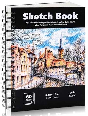 A4 Sketchbook, 60 Sheets Spiral Sketch Book with 160gsm Thick Paper, Artists Hardcover Green Hardback Art Drawing Pad for Sketching, Drawing, Gift