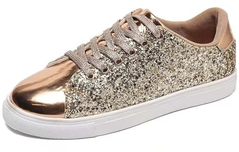 MODSGUE Baskets à paillettes pour femme - Chaussures de sport pour femme - Chaussures plates - Chaussures décorées - Doré clair - Chaussures d'été, or, 40 EU